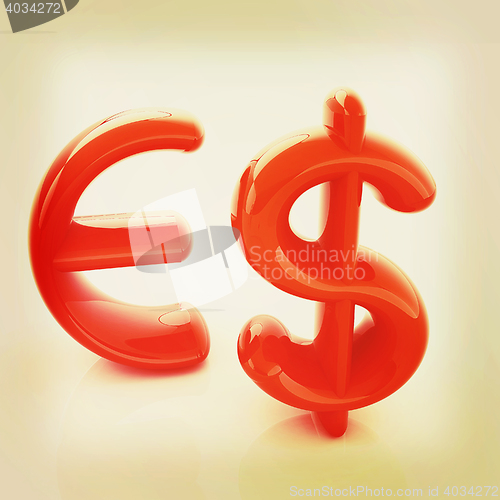 Image of Euro and dollar sign. 3D illustration. Vintage style.
