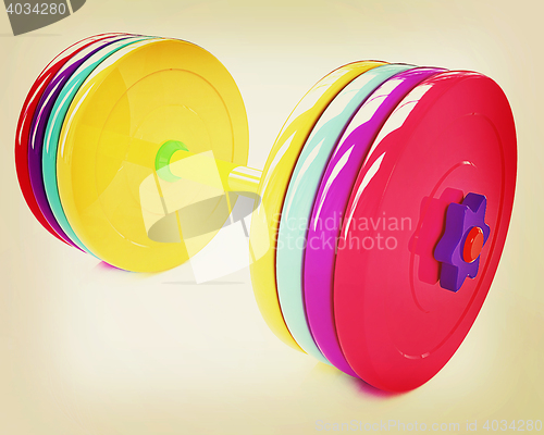 Image of Colorful dumbbell . 3D illustration. Vintage style.