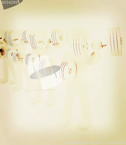 Image of 3d mans with metall dumbbells. 3D illustration. Vintage style.