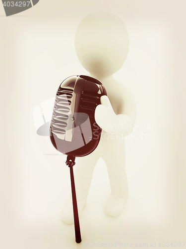 Image of 3D man with a microphone on a white background . 3D illustration