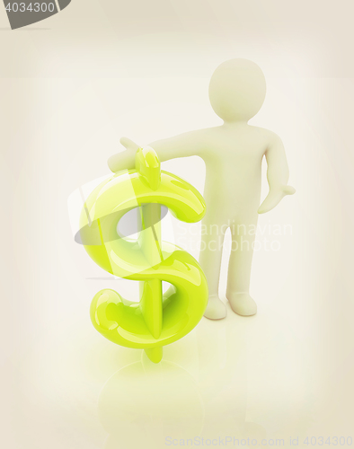 Image of 3d people - man, person presenting - dollar sign. 3D illustratio