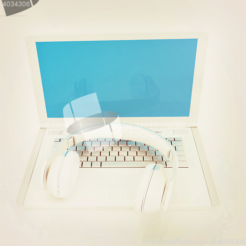 Image of Headphone and Laptop . 3D illustration. Vintage style.