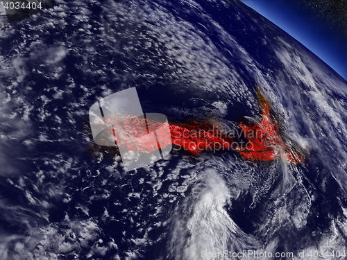Image of New Zealand from space highlighted in red