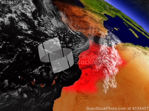 Image of Morocco from space highlighted in red
