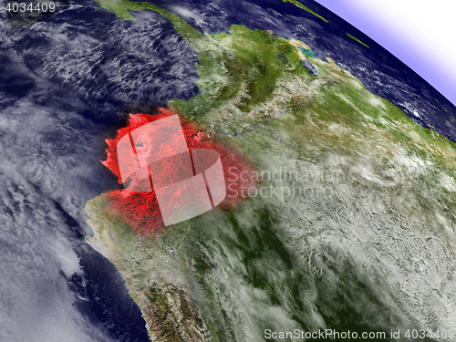 Image of Ecuador from space highlighted in red