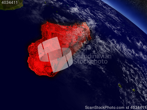 Image of Madagascar from space highlighted in red