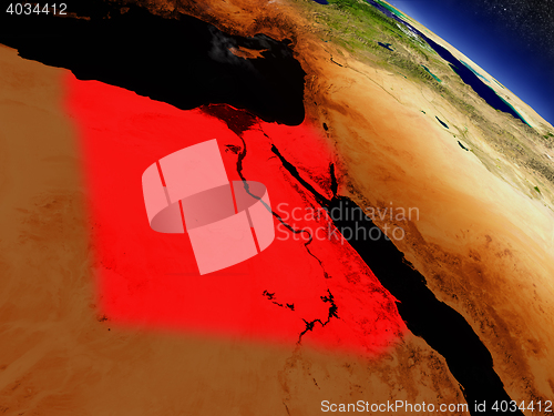 Image of Egypt from space highlighted in red