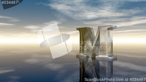 Image of metal uppercase letter m under cloudy sky - 3d rendering