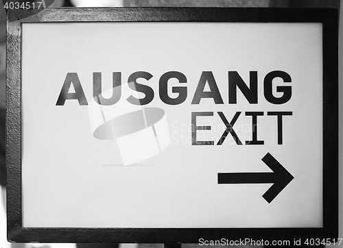 Image of Ausgang sign meaning exit in black and white