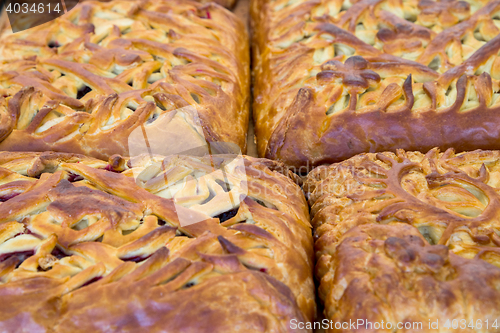 Image of Kulebyaka cabbage pie. Russian cuisine