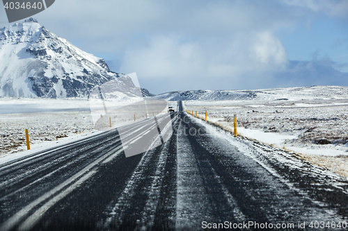 Image of Wet and slippery road in Iceland, wintertime