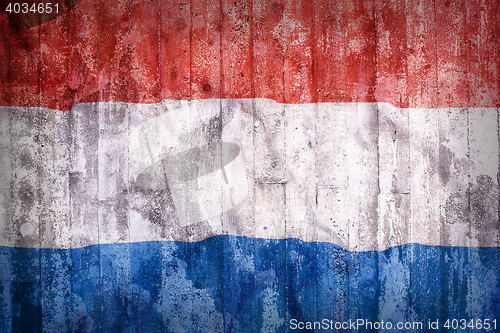 Image of Grunge style of Netherlands flag on a brick wall