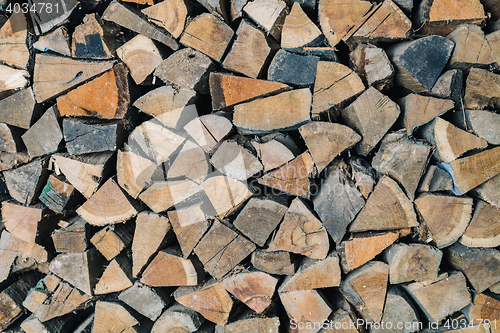 Image of Stack of dry firewoods indoor