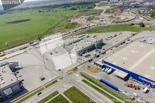 Image of Road construction and shopping centers. Tyumen