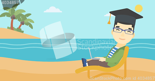 Image of Graduate lying in chaise lounge with laptop.