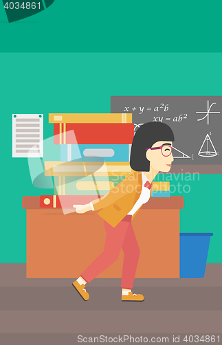 Image of Student with pile of books vector illustration.
