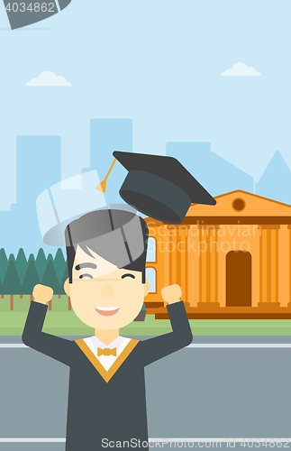 Image of Graduate throwing up his hat vector illustration.