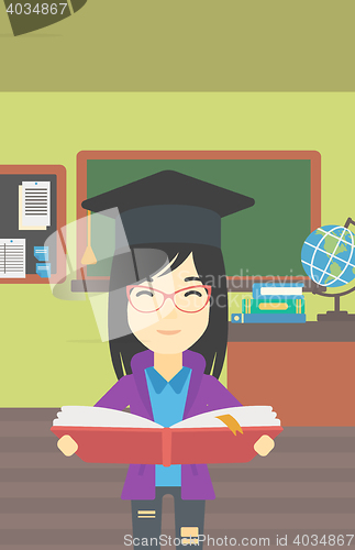 Image of Graduate with book in hands vector illustration.