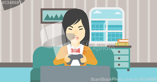 Image of Woman playing video game vector illustration.