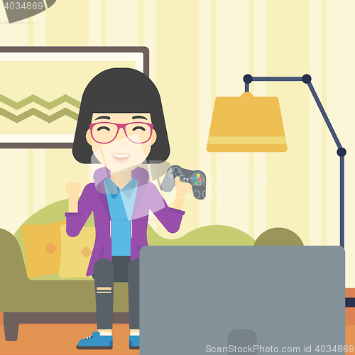 Image of Woman playing video game vector illustration.