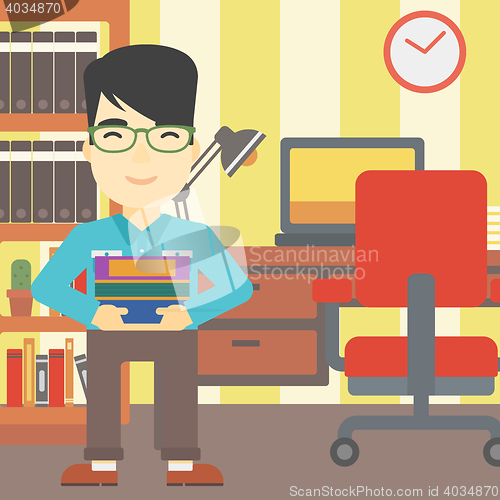 Image of Man holding pile of books vector illustration.