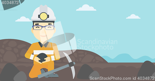 Image of Miner holding coal in hands vector illustration.