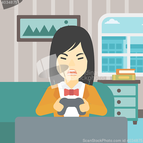 Image of Woman playing video game vector illustration.