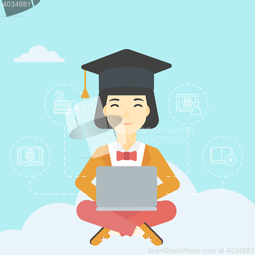 Image of Graduate sitting on cloud vector illustration.