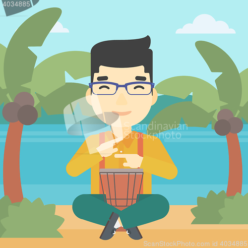 Image of Man playing ethnic drum vector illustration.