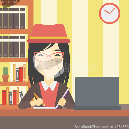 Image of Student using laptop for education.