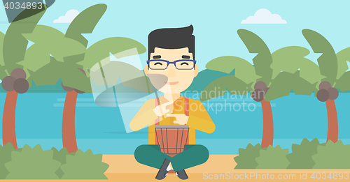 Image of Man playing ethnic drum vector illustration.