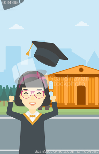 Image of Graduate throwing up her hat vector illustration.