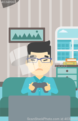 Image of Man playing video game vector illustration.