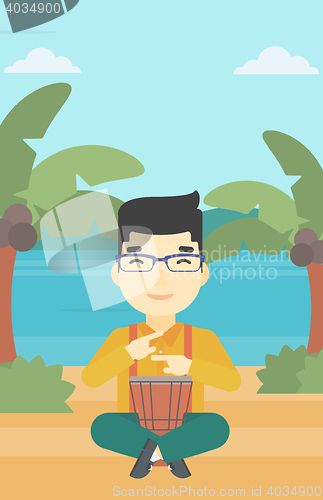 Image of Man playing ethnic drum vector illustration.