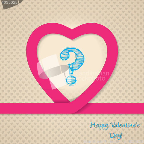 Image of Pink heart valentine greeting card with scribbled question mark