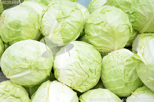 Image of Green cabbages in a supermarket