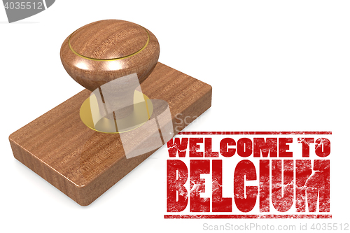 Image of Red rubber stamp with welcome to Belgium