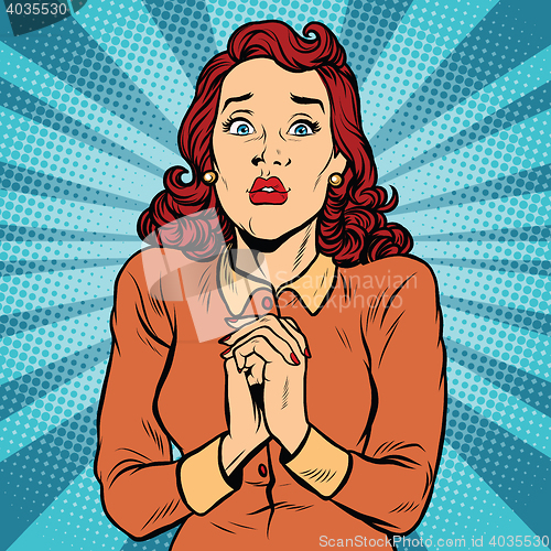 Image of Scared woman hands folded in prayer