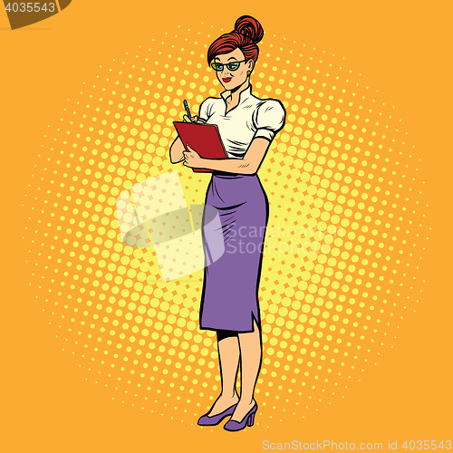 Image of Young woman Secretary writes