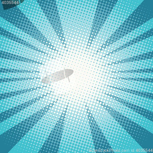 Image of Pop art sun rays blue background
