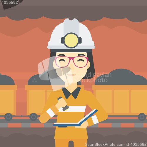 Image of Miner checking documents vector illustration.