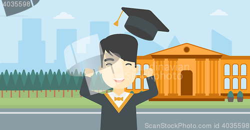 Image of Graduate throwing up his hat vector illustration.