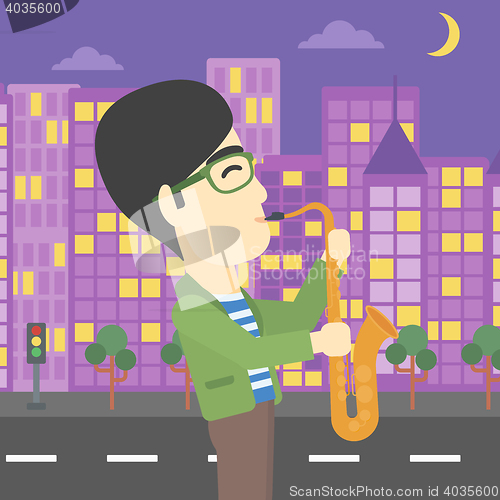 Image of Musician playing on saxophone vector illustration.