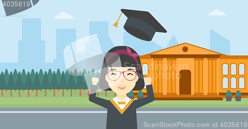 Image of Graduate throwing up her hat vector illustration.