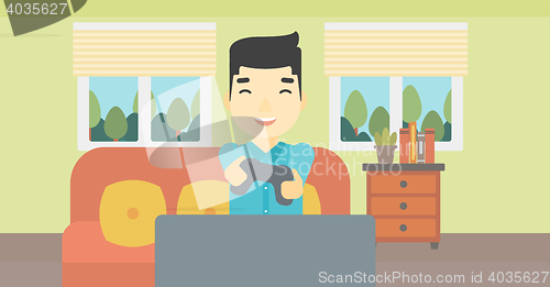 Image of Man playing video game vector illustration.