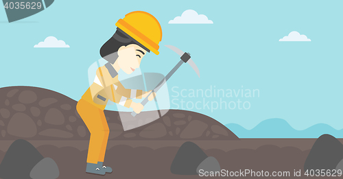 Image of Miner working with pickaxe vector illustration.