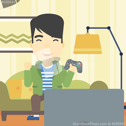 Image of Man playing video game vector illustration.