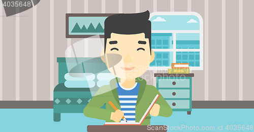 Image of Journalist writing in notebook vector illustration