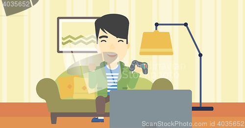 Image of Man playing video game vector illustration.