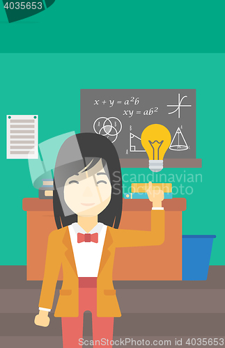 Image of Student pointing at light bulb vector illustration